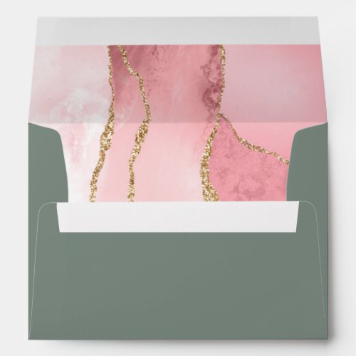 Blush Pink Gold Agate Sage Green Wedding Envelope