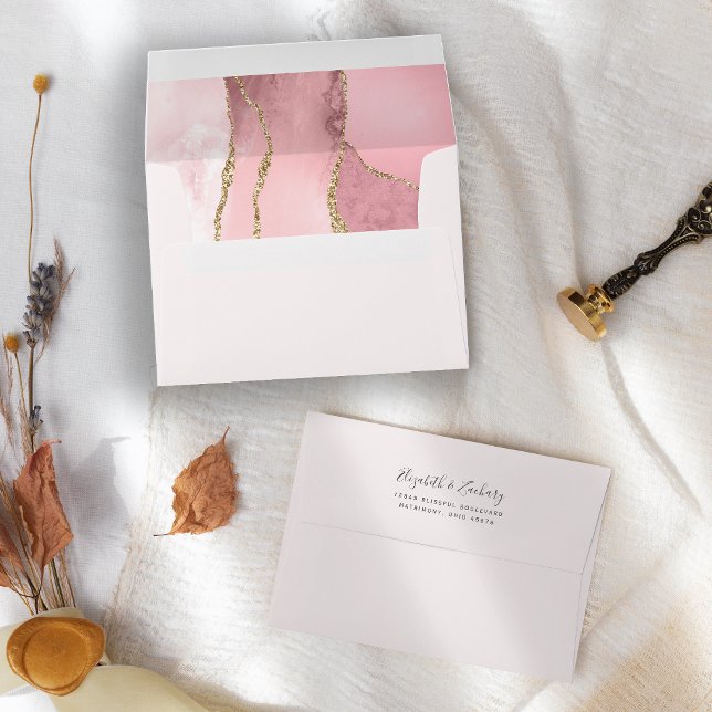 Blush Pink Gold Agate Wedding Envelope (Creator Uploaded)