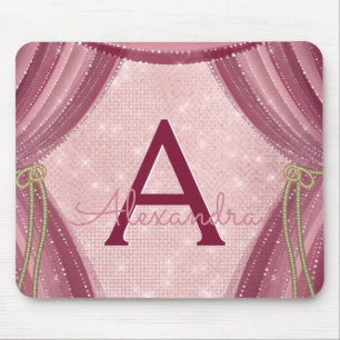 Blush Pink, Gold and Burgundy Girl's Monogram Mouse Pad