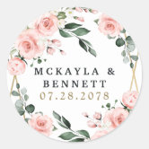 Blush Pink Dusty Rose Floral White Return Address Classic Round