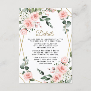 Blush Pink Gold and White Floral Greenery Wedding Enclosure Card