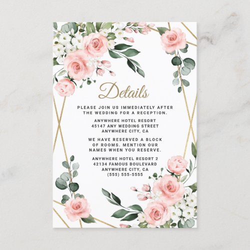 Blush Pink Gold and White Floral Greenery Wedding Enclosure Card
