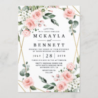 Blush Pink Gold and White Floral Greenery Wedding Invitation