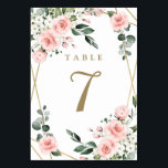 Blush Pink Gold and White Floral Greenery Wedding Table Number<br><div class="desc">Design features an elegant geometric gold colored (printed) frame decorated in watercolor blush pink roses,  peonies,  hydrangea,  baby's breath and more over various types of greenery branches and leaves.  View the collection on this page to find matching products from this suite.</div>