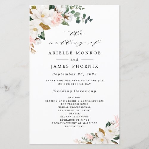 Blush Pink Gold and White Floral Wedding Programs