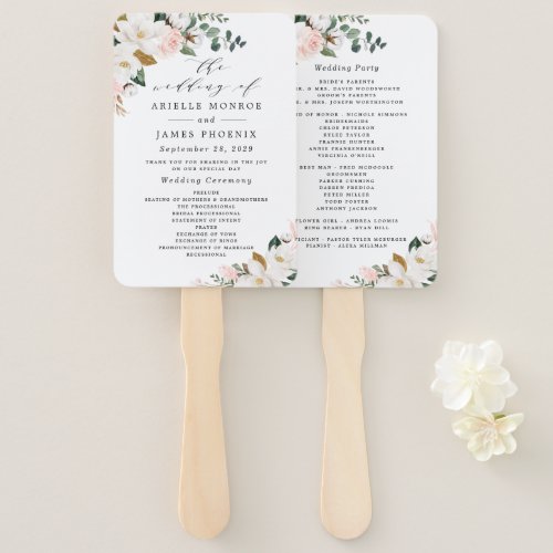 Blush Pink Gold and White Floral Wedding Programs  Hand Fan