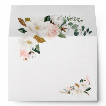 Blush Pink Gold and White Magnolia Floral Wedding Envelope Blush Pink Gold and White Magnolia Floral Wedding Envelope