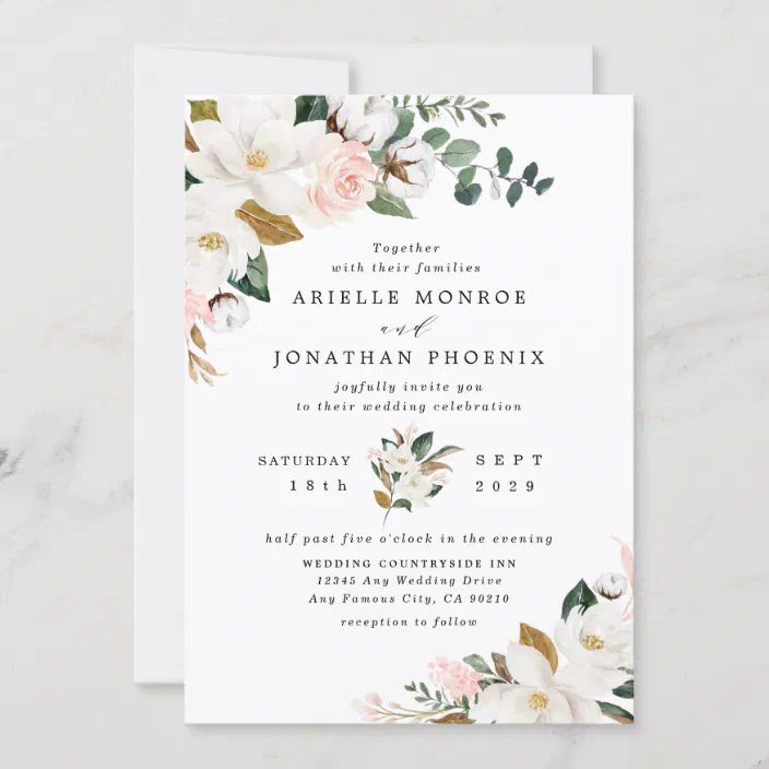 10 Wedding Invitations Day/Evening Water Colour Floral Flowers Gold Pink Elegant