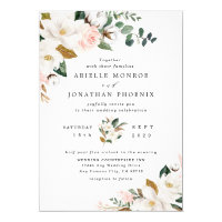 Blush Pink Gold and White Magnolia Floral Wedding Invitation