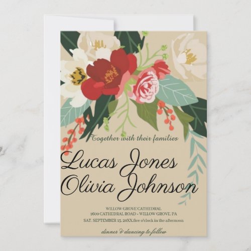 Blush Pink Gold and White Magnolia Floral Wedding  Invitation