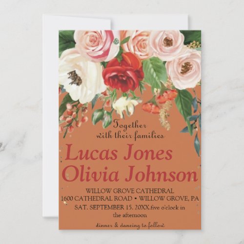 Blush Pink Gold and White Magnolia Floral Wedding  Invitation