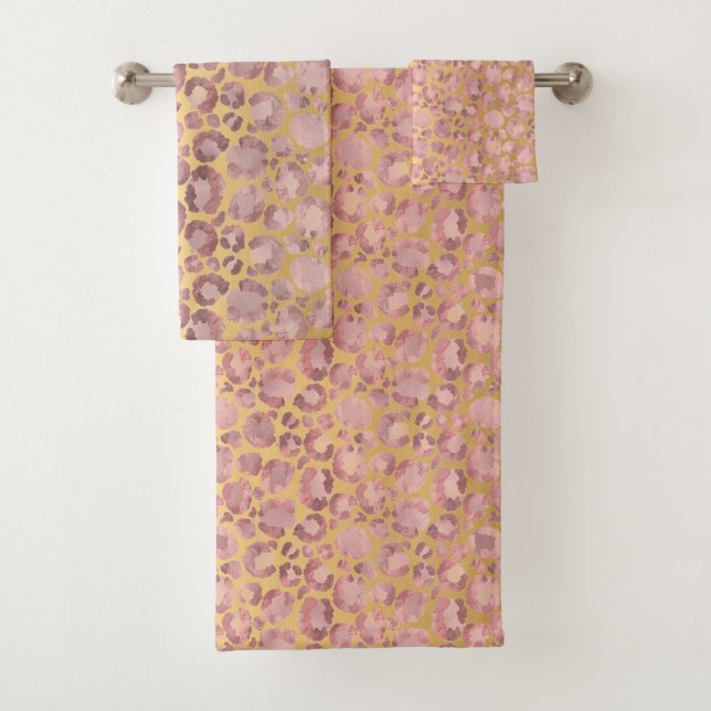 BLUSH PINK GOLD ANIMAL PRINT BATHROOM TOWEL SET (Insitu)