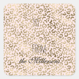 Blush Pink Gold Antique Leopard Print   Square Sticker
