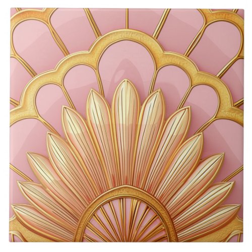 Blush Pink Gold Art Deco Ceramic Tile