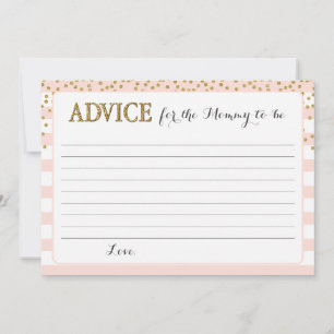 Blush Pink Gold Baby Girl Shower Mommy to be Mom Advice Card