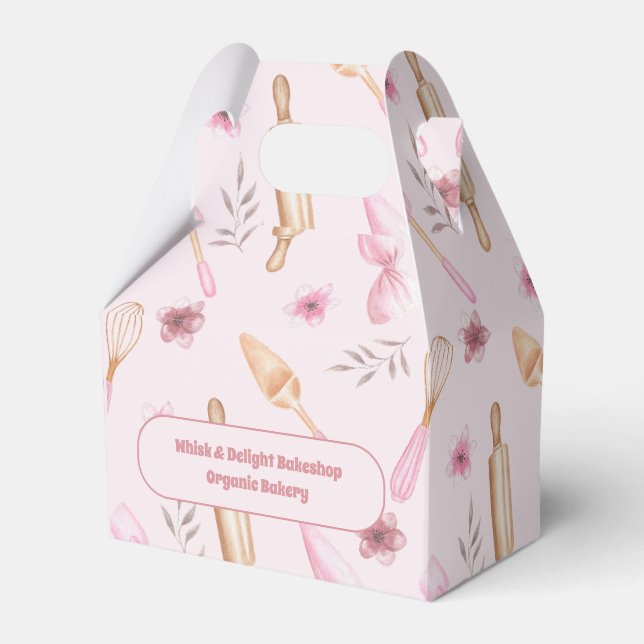 Blush Pink & Gold Baking & Cooking Utensil Bakery  Favor Boxes (Front Side)