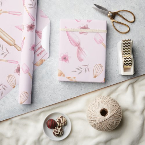Blush Pink  Gold Baking  Cooking Utensil Bakery  Wrapping Paper