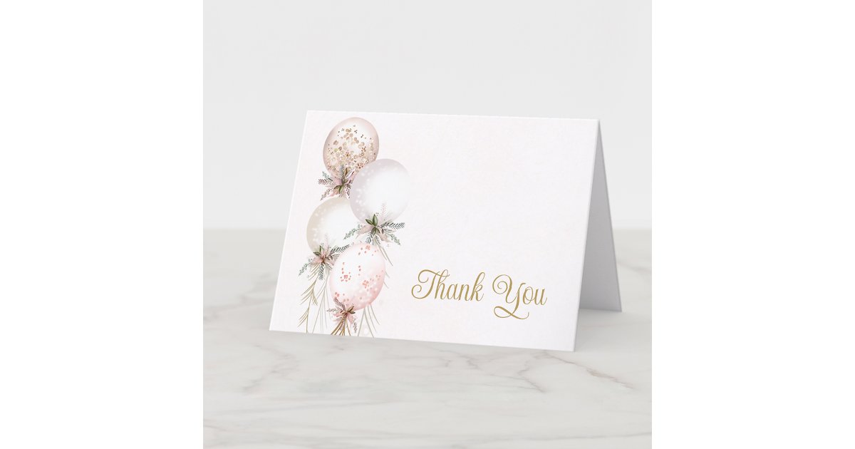 Blush Pink Gold Balloon Baby Shower Thank You Card | Zazzle