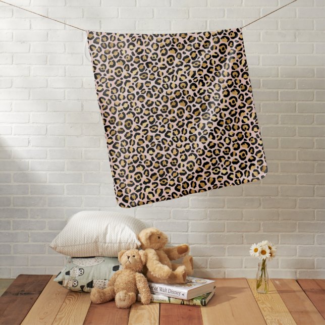 Blush Pink Gold Black Leopard Print            Baby Blanket (In Situ)