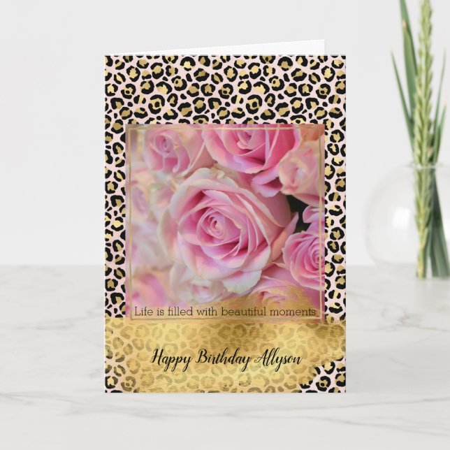 Blush Pink Gold Black Leopard Print    Card (Front)