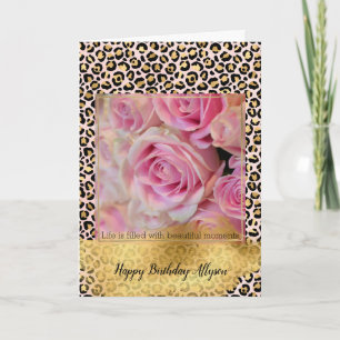 Blush Pink Gold Black Leopard Print    Card