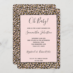 Blush Pink Gold Black Leopard Print Invitation