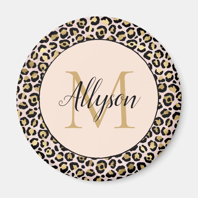 Blush Pink Gold Black Leopard Print Monogram   Magnet (Front)