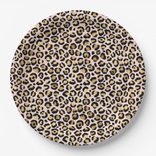 Blush Pink Gold Black Leopard Print   Paper Plates