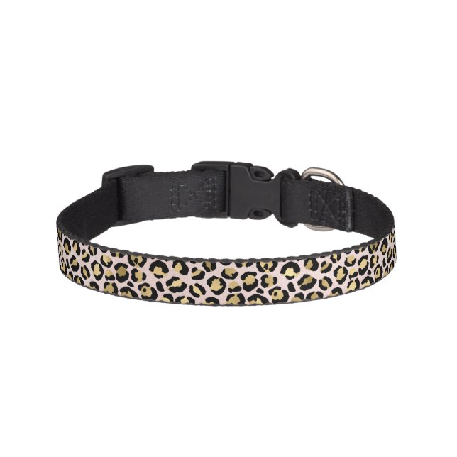 Blush Pink Gold Black Leopard Print          Pet Collar (Front)