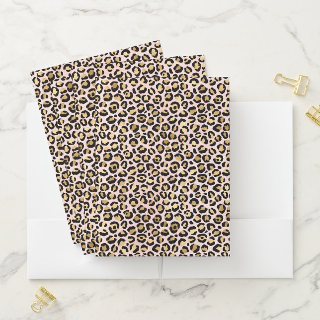Blush Pink Gold Black Leopard Print      Pocket Folder (In Situ)