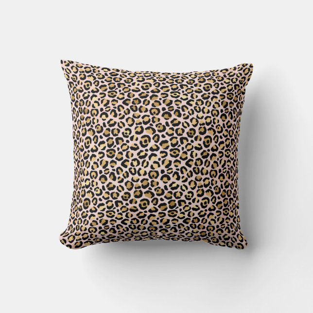 Blush Pink Gold Black Leopard Print     Throw Pillow (Front)