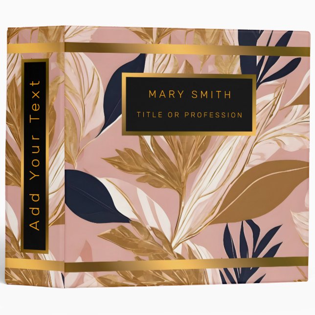 Blush Pink Gold Boho Leaves Modern Collection 3 Ring Binder (Front/Spine)