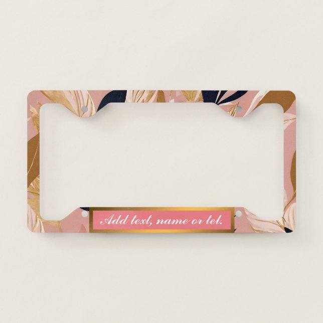 Blush Pink Gold Boho Leaves Modern Collection License Plate Frame (Front)