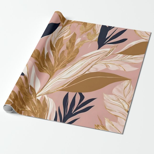 Blush Pink Gold Boho Leaves Modern Collection Wrapping Paper (Unrolled)