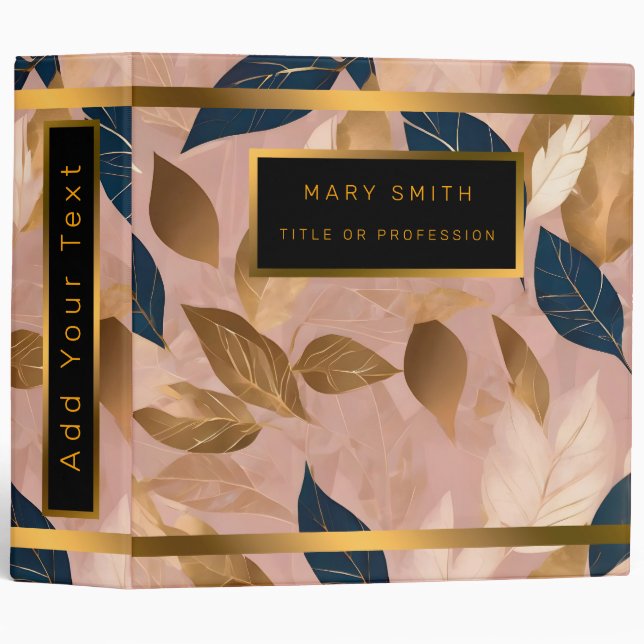 Blush Pink Gold Boho Leaves Popular Collection 3 Ring Binder (Front/Spine)