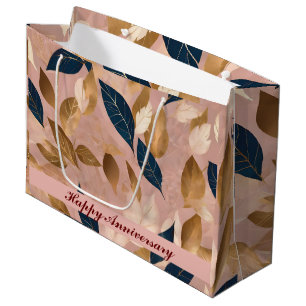 Blush Pink Gold Boho Leaves Popular Collection Large Gift Bag