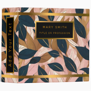 Blush Pink Gold Boho Leaves Trendy Collection 3 Ring Binder