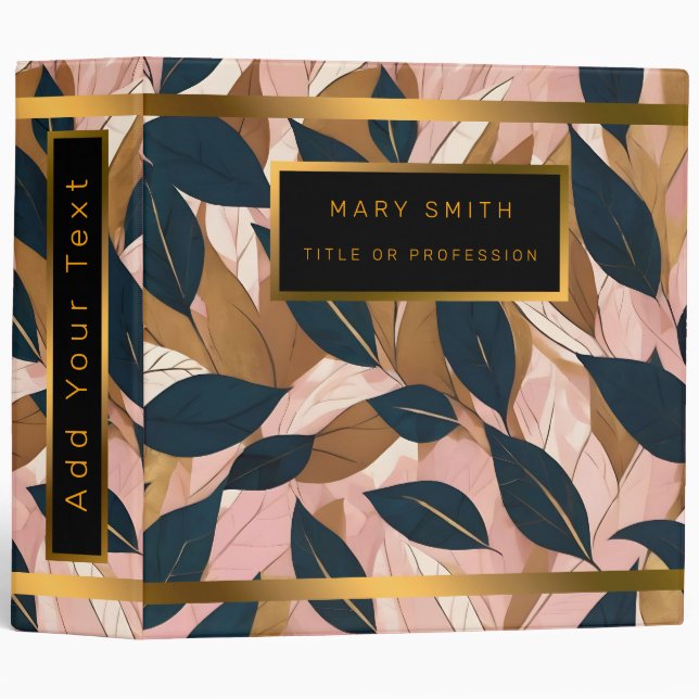 Blush Pink Gold Boho Leaves Trendy Collection 3 Ring Binder (Front/Spine)