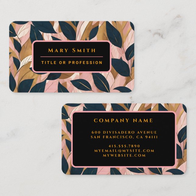 Blush Pink Gold Boho Leaves Trendy Collection Business Card (Front/Back)