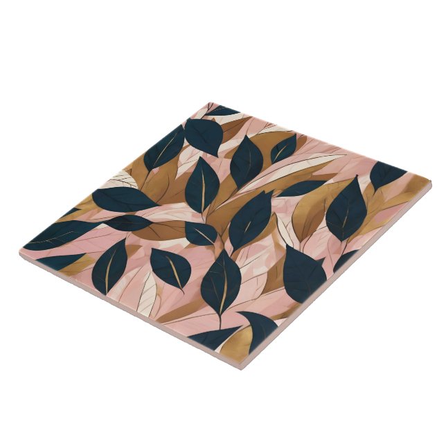 Blush Pink Gold Boho Leaves Trendy Collection Ceramic Tile (Side)