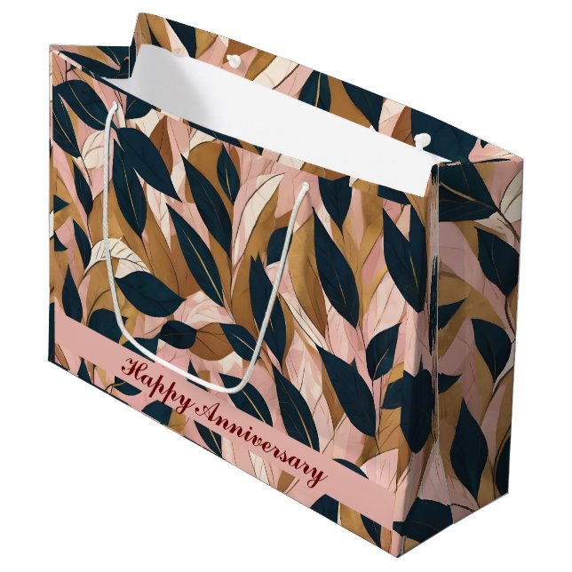 Blush Pink Gold Boho Leaves Trendy Collection Large Gift Bag (Front Angled)