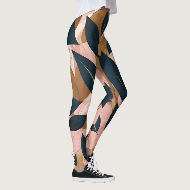 Blush Pink Gold Boho Leaves Trendy Collection Leggings (Right)