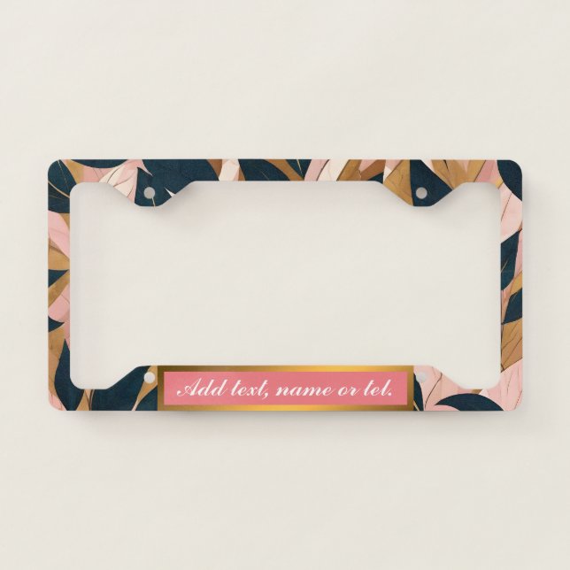 Blush Pink Gold Boho Leaves Trendy Collection License Plate Frame (Front)
