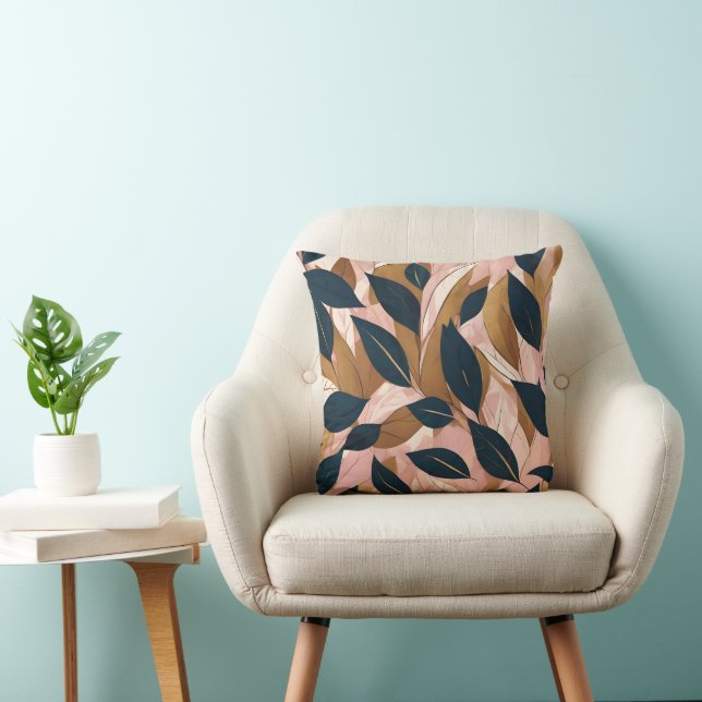 Blush Pink Gold Boho Leaves Trendy Collection Throw Pillow (Chair)