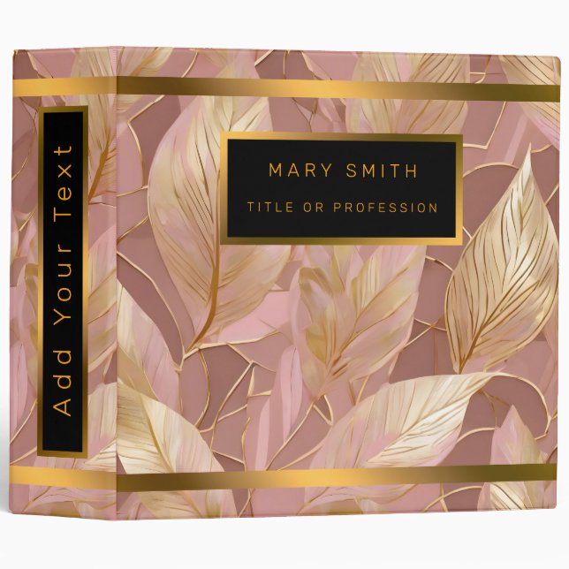 Blush Pink Gold Boho Modern Leaves Collection 3 Ring Binder (Front/Spine)