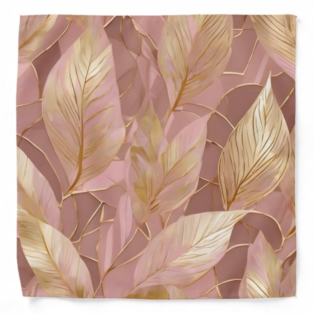 Blush Pink Gold Boho Modern Leaves Collection Bandana (Front)