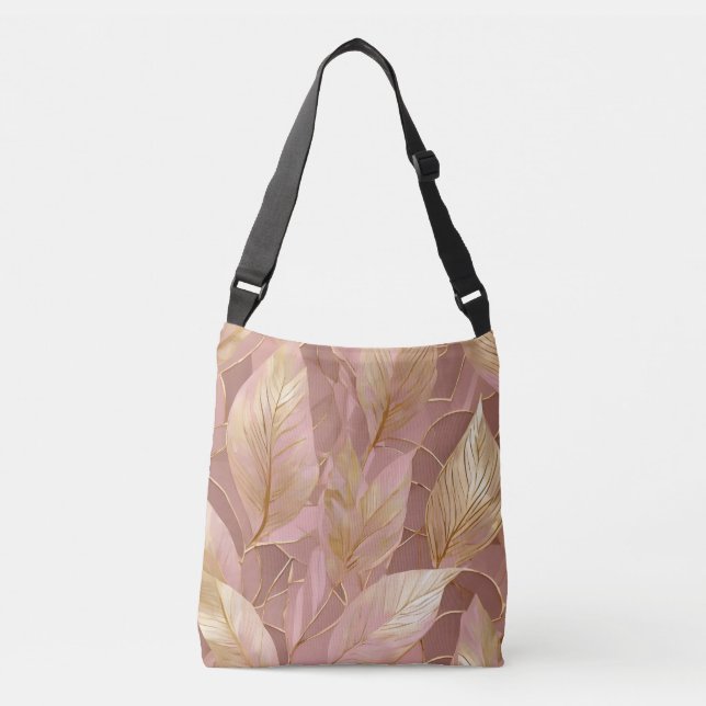 Blush Pink Gold Boho Modern Leaves Collection Crossbody Bag (Front)