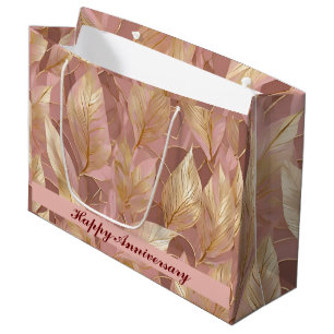 Blush Pink Gold Boho Modern Leaves Collection Large Gift Bag