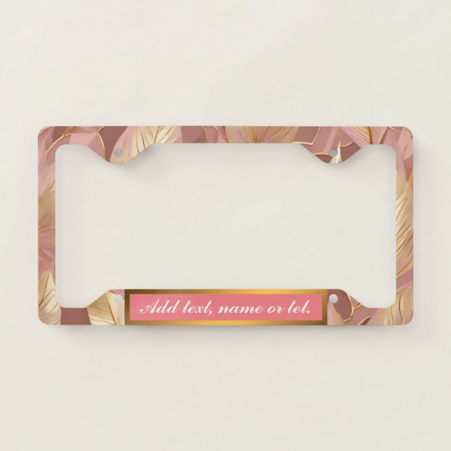 Blush Pink Gold Boho Modern Leaves Collection License Plate Frame (Front)