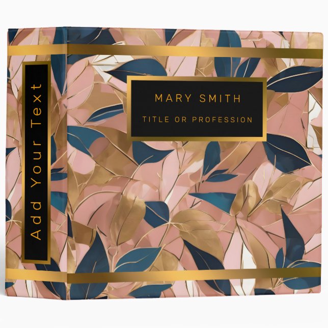 Blush Pink Gold Boho Popular Leaves Collection 3 Ring Binder (Front/Spine)